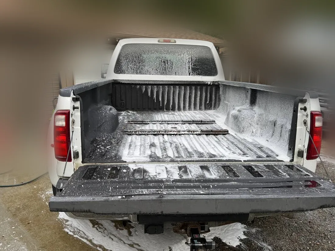Pickup truck bed covered in foam